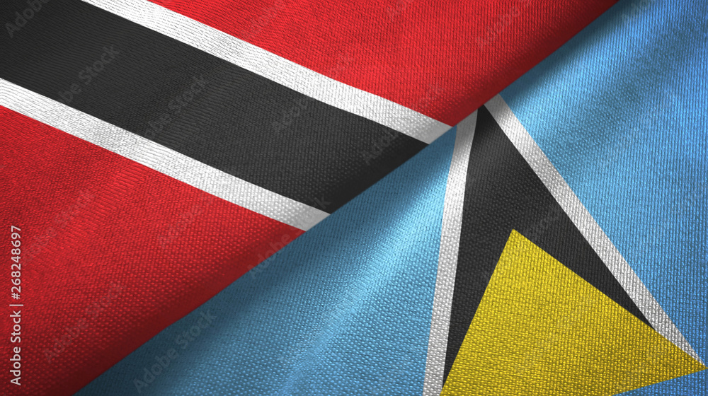 Fototapeta premium Trinidad and Tobago and Saint Lucia two flags textile cloth, fabric texture