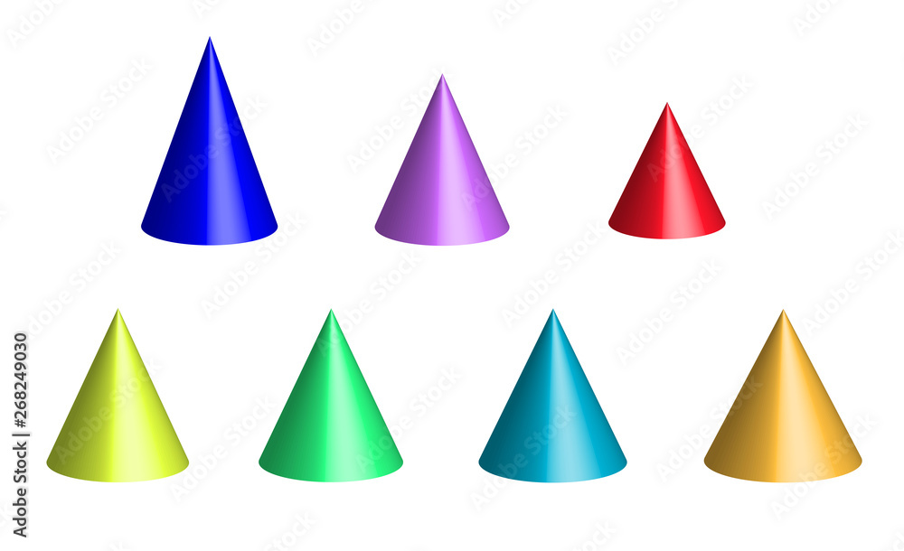 set of icons, geometric shapes cones on a white background set of icons, geometric shapes cones on a white background