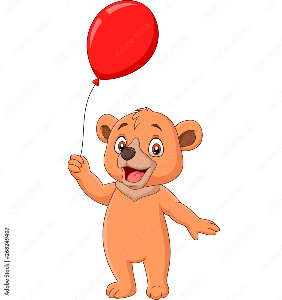 Cartoon little bear holding a red balloon Stock Vector | Adobe Stock