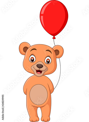 Cartoon little bear holding a red balloon