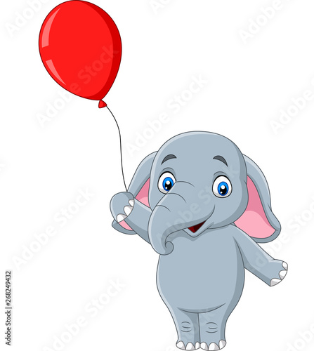 Cartoon elephant holding a red balloon