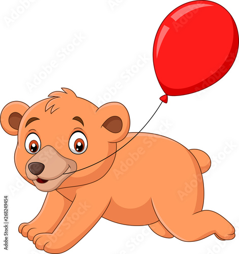 Cartoon little bear with a red balloon