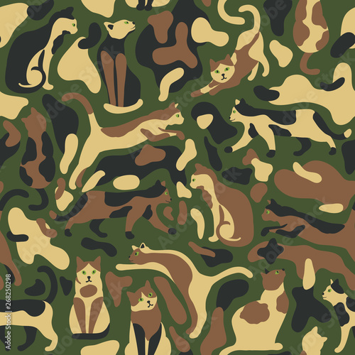 Seamless camo pattern with cats