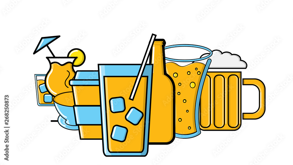 Set of beer glasses and cocktails alcohol drinks coffee and tea isolated on white background. Vector illustration Set of beer glasses and cocktails alcohol drinks coffee and tea isolated on white background. Vector illustration