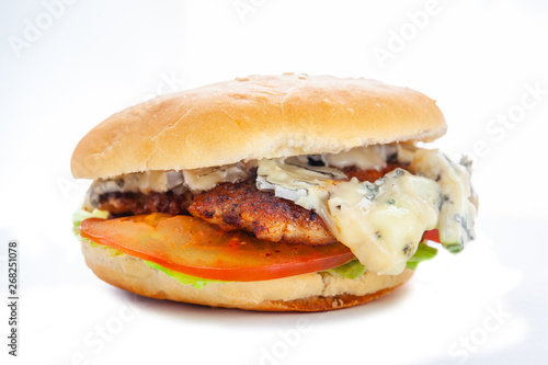 juicy appetizing burger with blue cheese and big chop, isolate, close-up © Sergey
