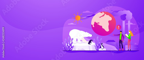 Global warming, environment pollution, global heating impact concept. Vector banner template for social media with text copy space and infographic concept illustration.