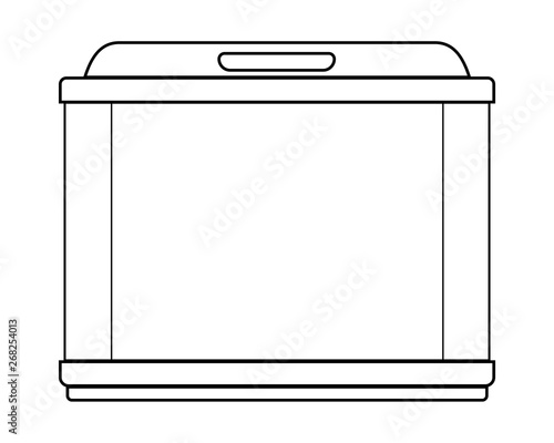 Aquarium or terrarium. Empty rectangular aquarium with tray and lid. Aquarium for fish or other pets - vector linear picture for coloring. Outline.
