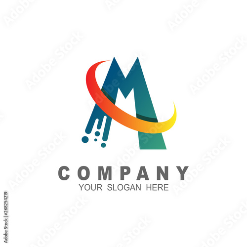 Wallpaper Mural Letter m orbiting swoosh business logo  green orange Torontodigital.ca