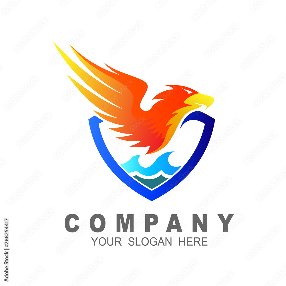Fototapeta premium Eagle logo , shield, and wave , security icon