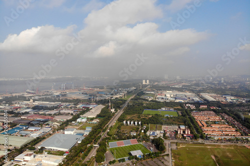 Pasir Gudang  Johor Malaysia industrial area drone photo view.