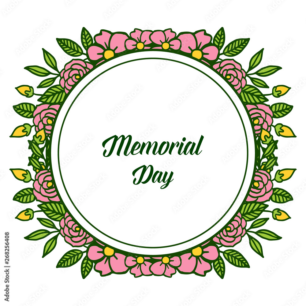 Vector illustration decorative card of memorial day with circular pink flower frame