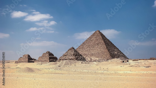 wide shot of pyramids at giza near cairo