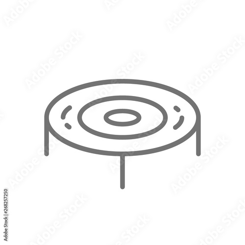 Jumping trampoline, playground line icon.