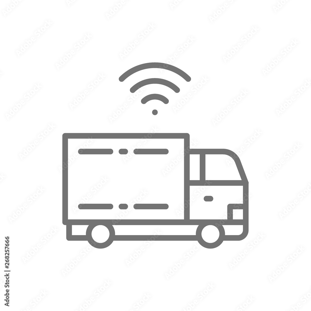 Truck with Wi-Fi, smart car, futuristic automotive line icon. Truck with Wi-Fi, smart car, futuristic automotive line icon.
