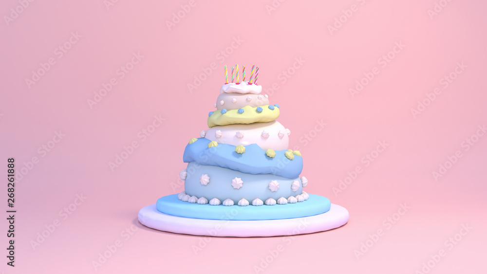 3d rendering three tier birthday cake on pink background. 3d rendering three tier birthday cake on pink background.
