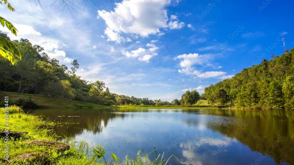 Time lapse lake mountain and blue sky Time lapse lake mountain and blue sky