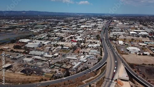 Aerial shot of traffic travelling on South Road at Wingfield in Adelaide, South Australia photo