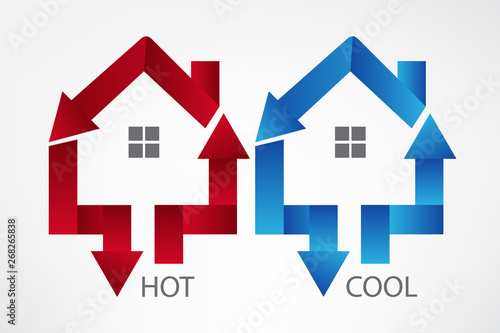 House arrows hot and cool symbol logo vector image design