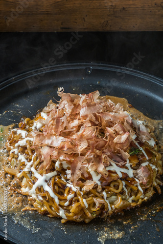 お好み焼き 広島焼き Okonomiyaki is a Japanese-style pancake