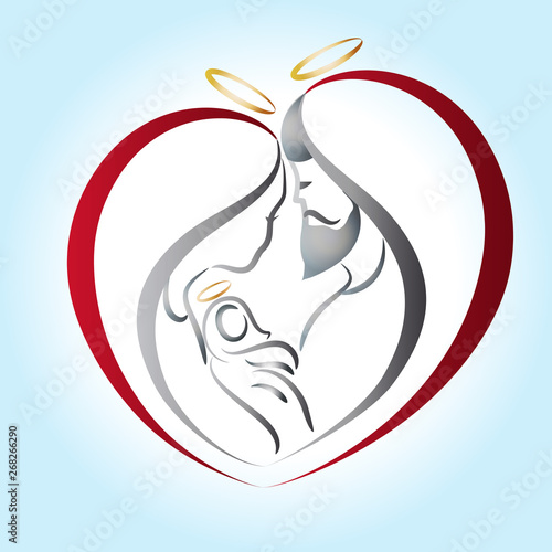 Family in a heart shape stylized sketch icon vector logo
