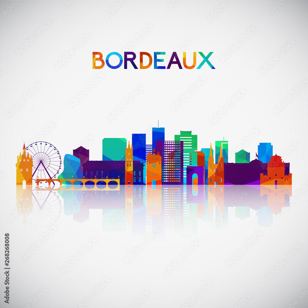 Bordeaux skyline silhouette in colorful geometric style. Symbol for your design. Vector illustration.