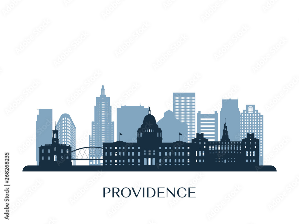 Providence skyline, monochrome silhouette. Vector illustration.
