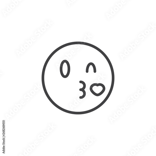 Kissing face emoji line icon. linear style sign for mobile concept and web design. Blowing a heart kiss emoticon outline vector icon. Symbol, logo illustration. Vector graphics