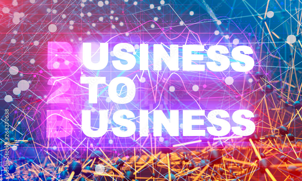 Acronym B2B - Business to business. 3D rendering. Neon bulb illumination Acronym B2B - Business to business. 3D rendering. Neon bulb illumination