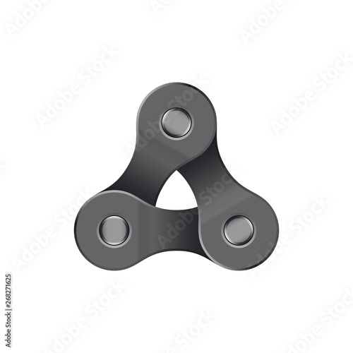 Vector realistic triangle created from bike chain. Isolated on white background.
