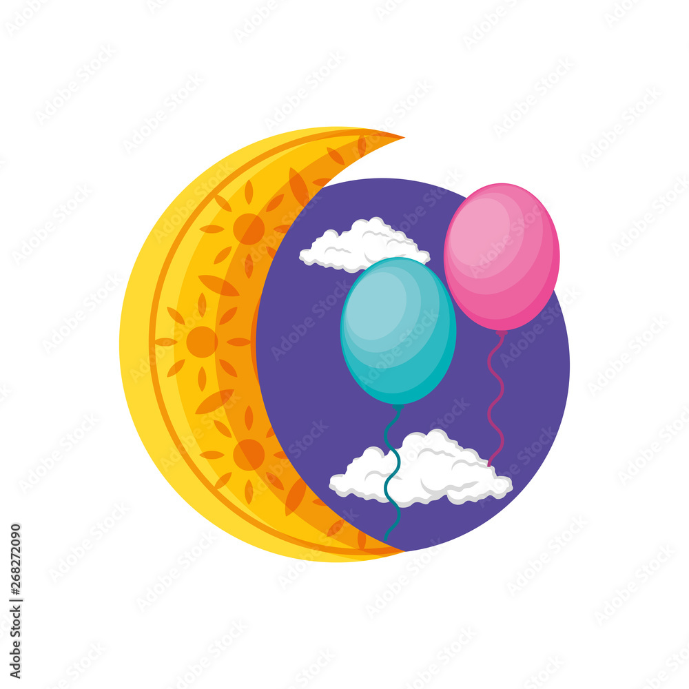 Naklejka premium ramadan kareem moon crescent with balloons helium