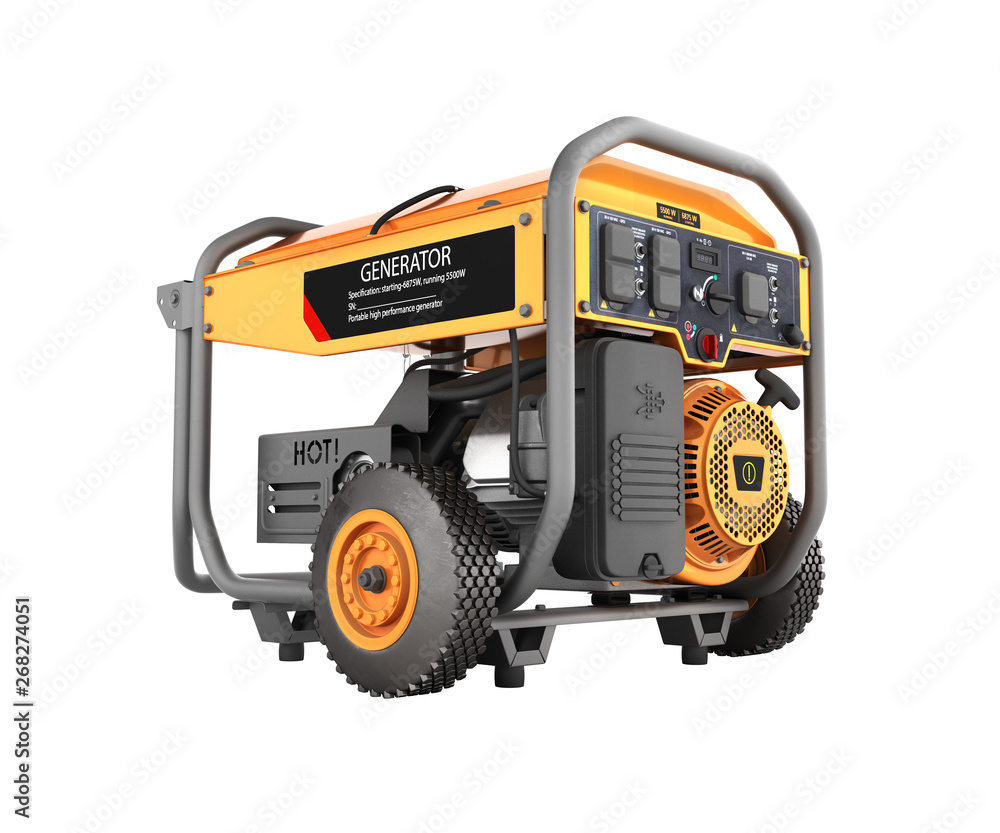 Portable gasoline generator isolated on a white background 3d render without shadow Portable gasoline generator isolated on a white background 3d render without shadow