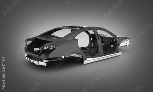 Carbon body car with metal elements isolated on black gradient background 3d illustration photo