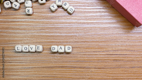 Father Day celebration on wood background top view