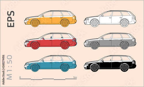 car vector icons set for architectural drawing and illustration