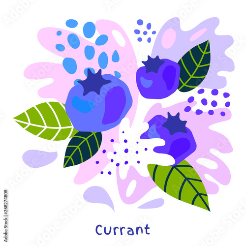 Fresh currant berry berries fruits juice splash organic food juicy splatter on abstract background vector hand drawn illustrations
