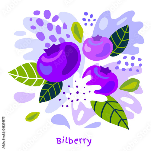 Fresh bilberry berry berries fruits juice splash organic food juicy bilberries splatter on abstract background vector hand drawn illustrations
