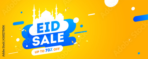 Yellow color of website header or banner design for Eid Sale, Up To 70% Off.