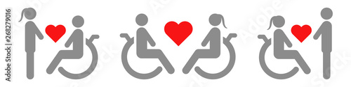 Love between disabled persons. Vector illustration.