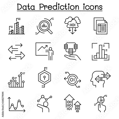 Data prediction icon set in thin line style