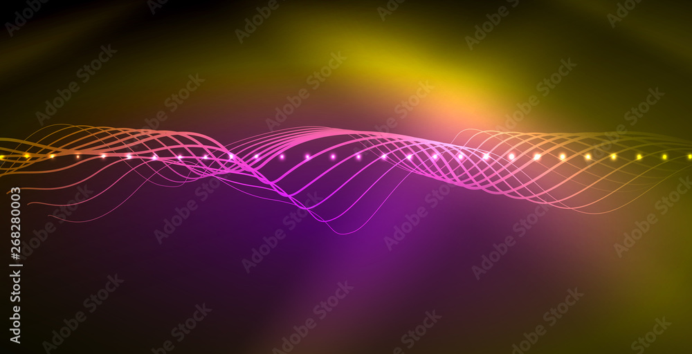Glowing abstract wave on dark, shiny motion, magic space light. Techno abstract background Glowing abstract wave on dark, shiny motion, magic space light. Techno abstract background