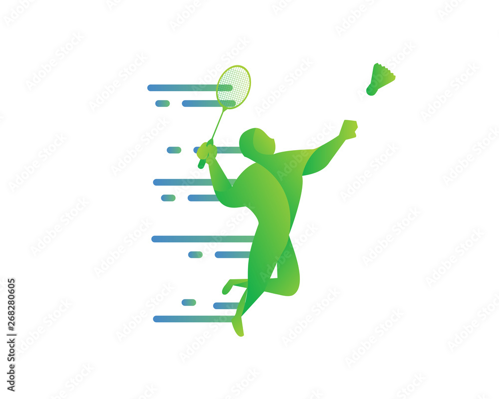 Passionate Abstract Badminton Athlete Logo Illustration In White Isolated Background Passionate Abstract Badminton Athlete Logo Illustration In White Isolated Background