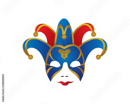 Modern Creative Carnival Mask Logo Illustration In White Isolated Background