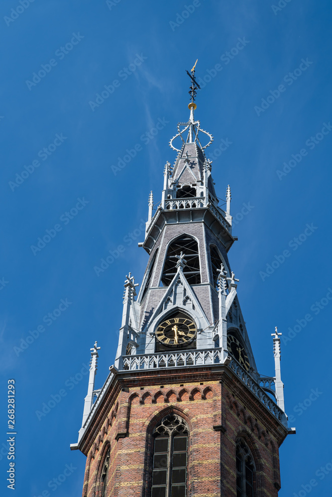 Bell tower of the Sint Jozef cathedral in the inner city of Gronnigen, Netherlands