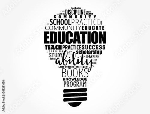 EDUCATION light bulb word cloud collage, concept background
