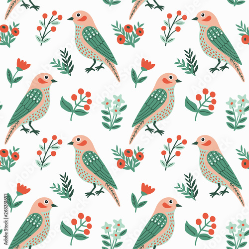 Bird seamless pattern. Vector illustration.