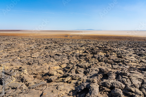 View of the Danakil Depression from Dallol in Ethoipia, Africa.