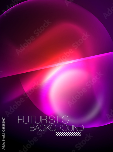 Blurred neon glowing round shapes, abstract circles and lights