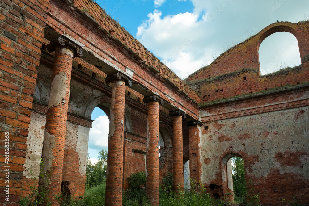 Destroyed Holy Spirit Church. Complex military settlement of Count A. A. Arakcheev. The complex was built 1818-1825. Located in the village of Selishchi, Novgorod region