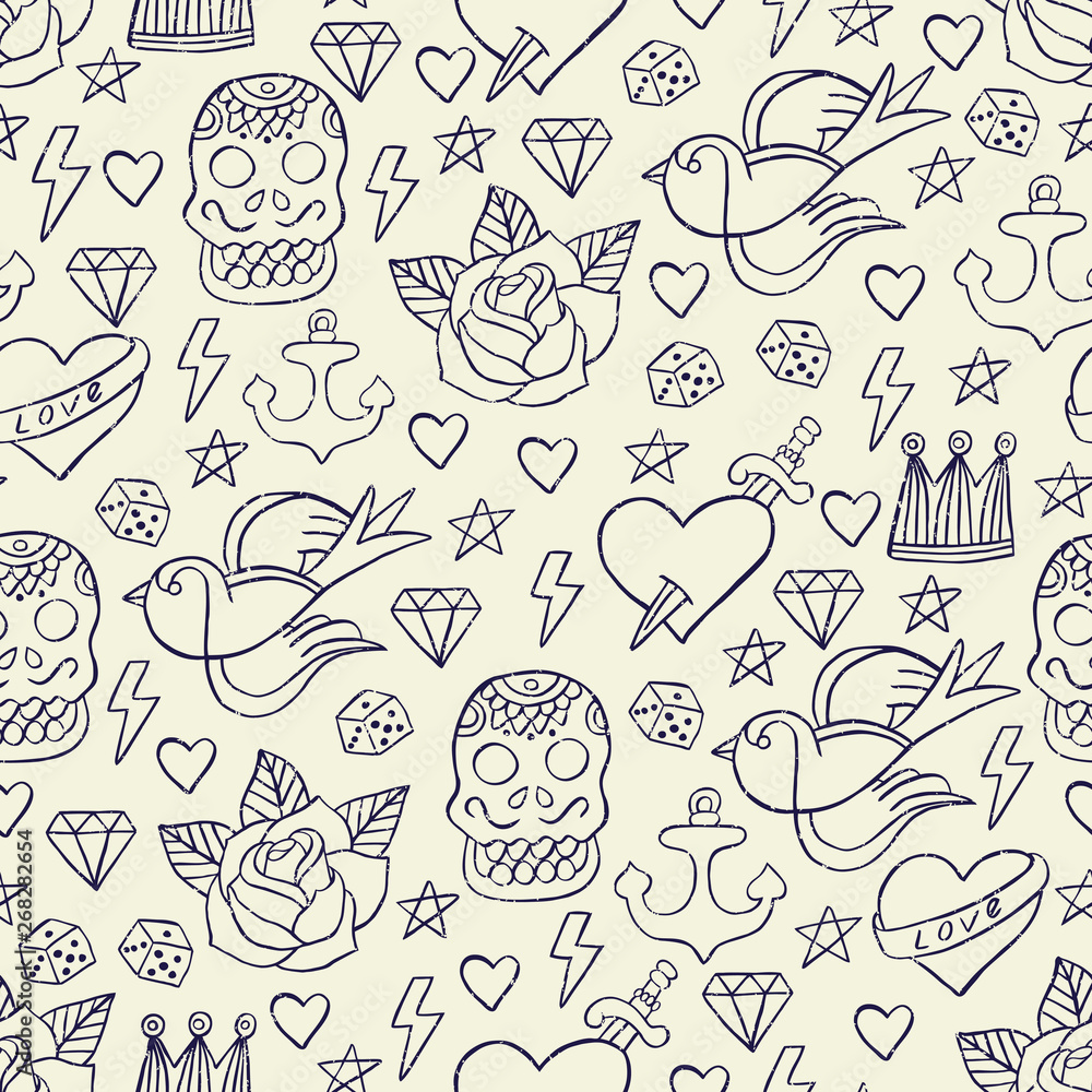 Tattoo seamless pattern. Vector illustration. Tattoo seamless pattern. Vector illustration.