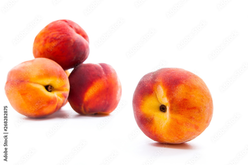 Group of ripe peach fruit isolated on white background. Group of ripe peach fruit isolated on white background.